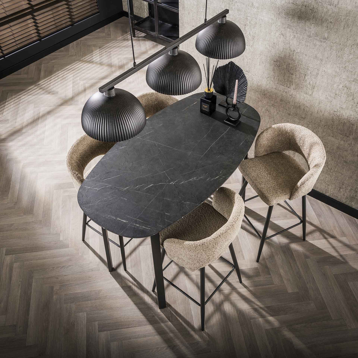 Bartafels - Deens Ovaal Bartafel Jade 140 cm Zwart Keramiek Look - Dimehouse