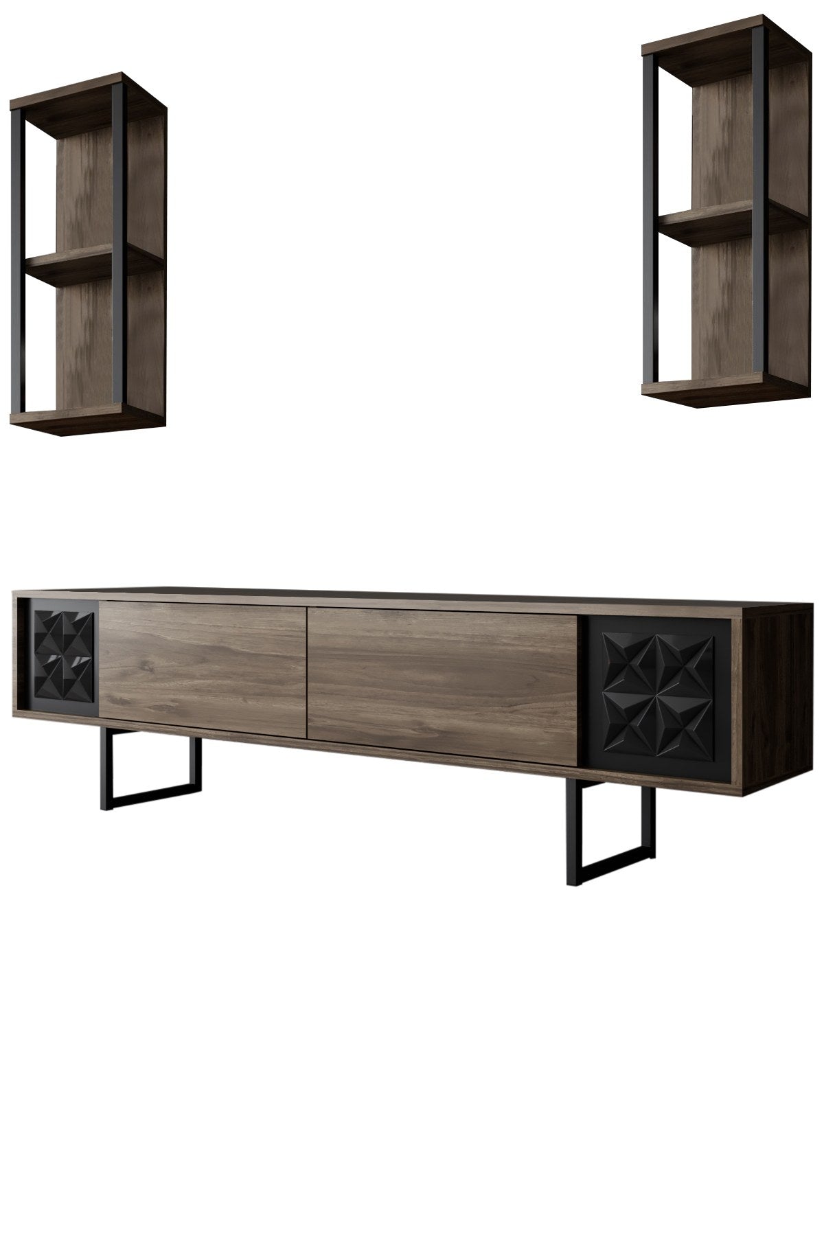 TV Meubels - TV Meubel Set Black Line Walnoot Zwart Melamine 180x48x30 cm - Dimehouse