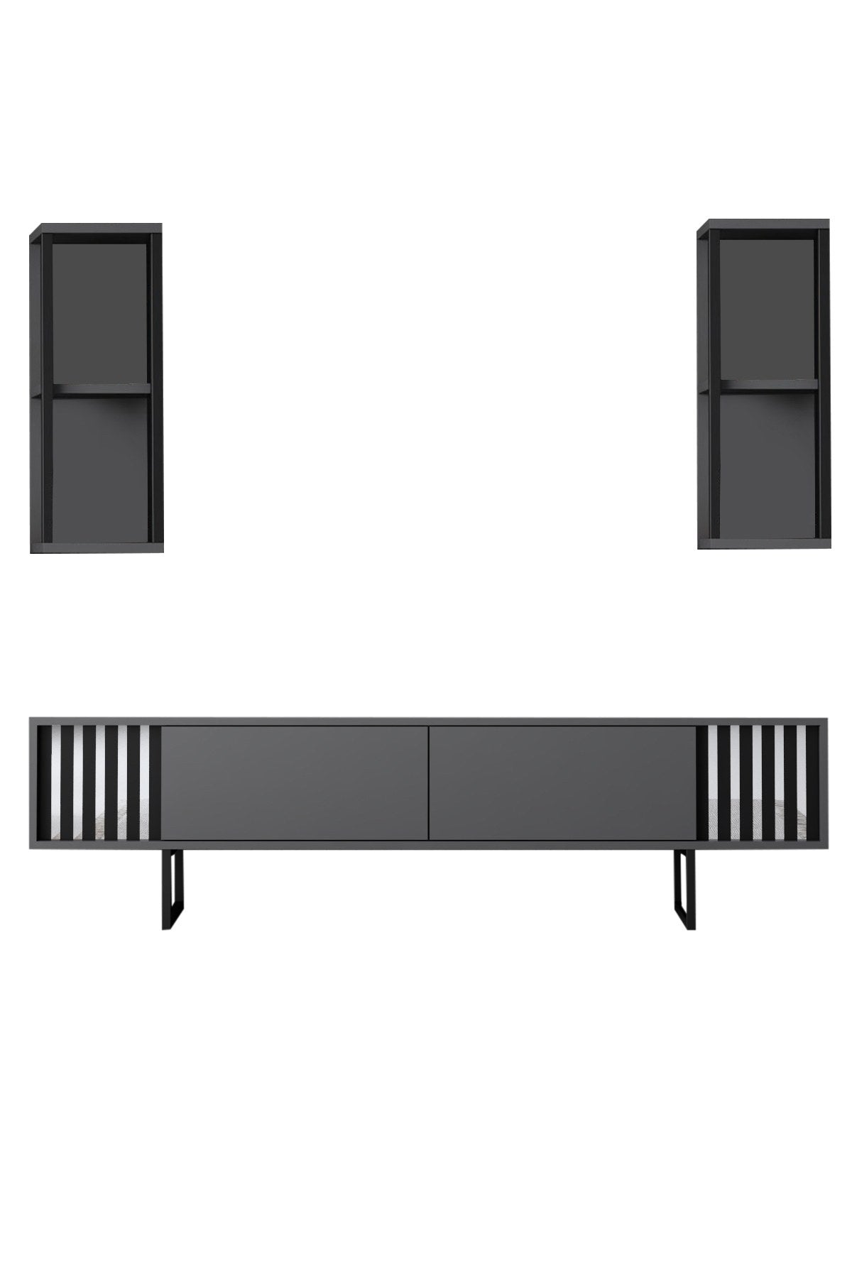 TV Meubels - TV Meubel Set Chrome Line Antraciet Zwart Melamine 180x48x30 cm - Dimehouse