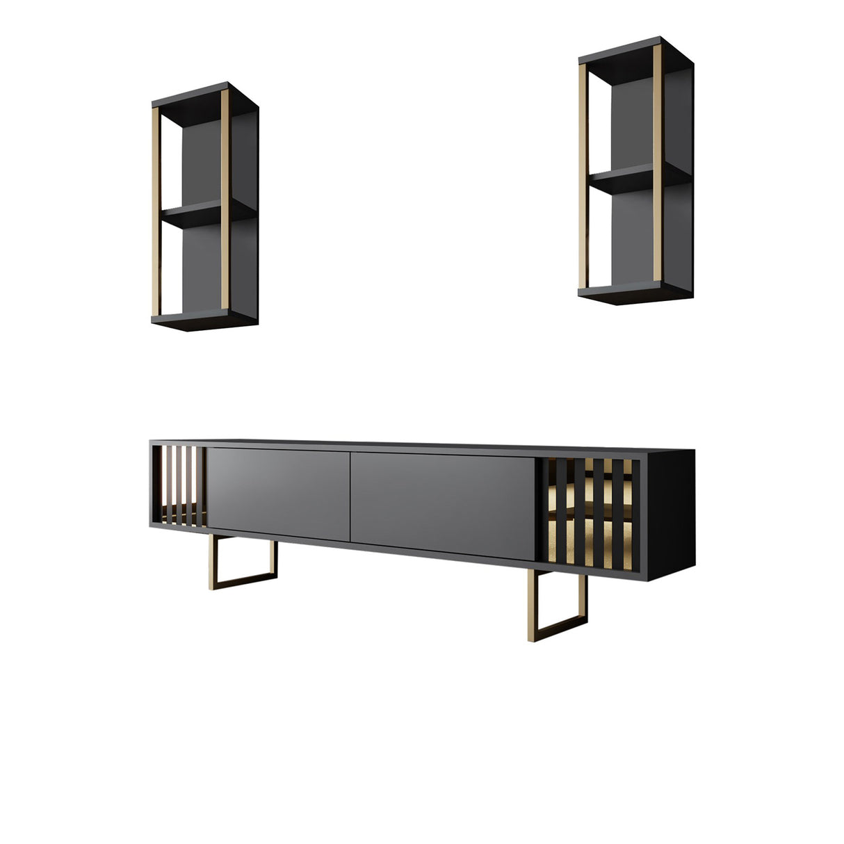 TV Meubels - TV Meubel Set Gold Line Antraciet Zwart Melamine 180x48x30 cm - Dimehouse