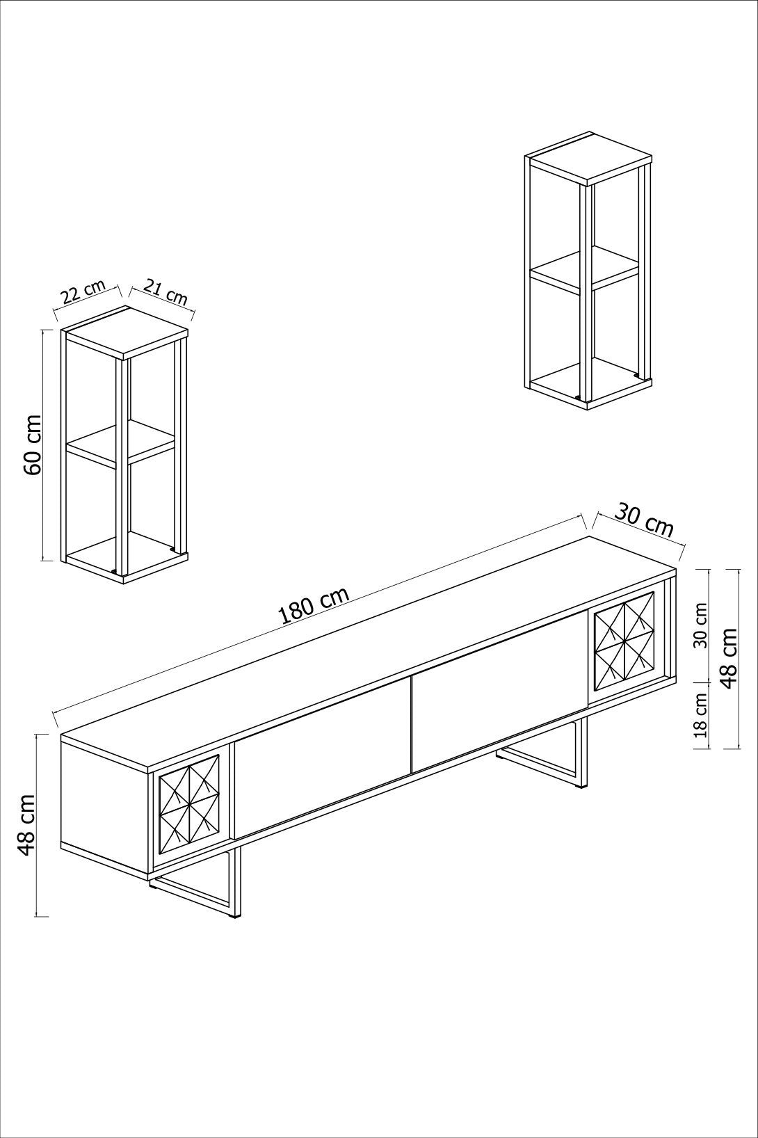 Set di mobili Noce-Nero - Linea Cromata - Tavolino + Mobile TV