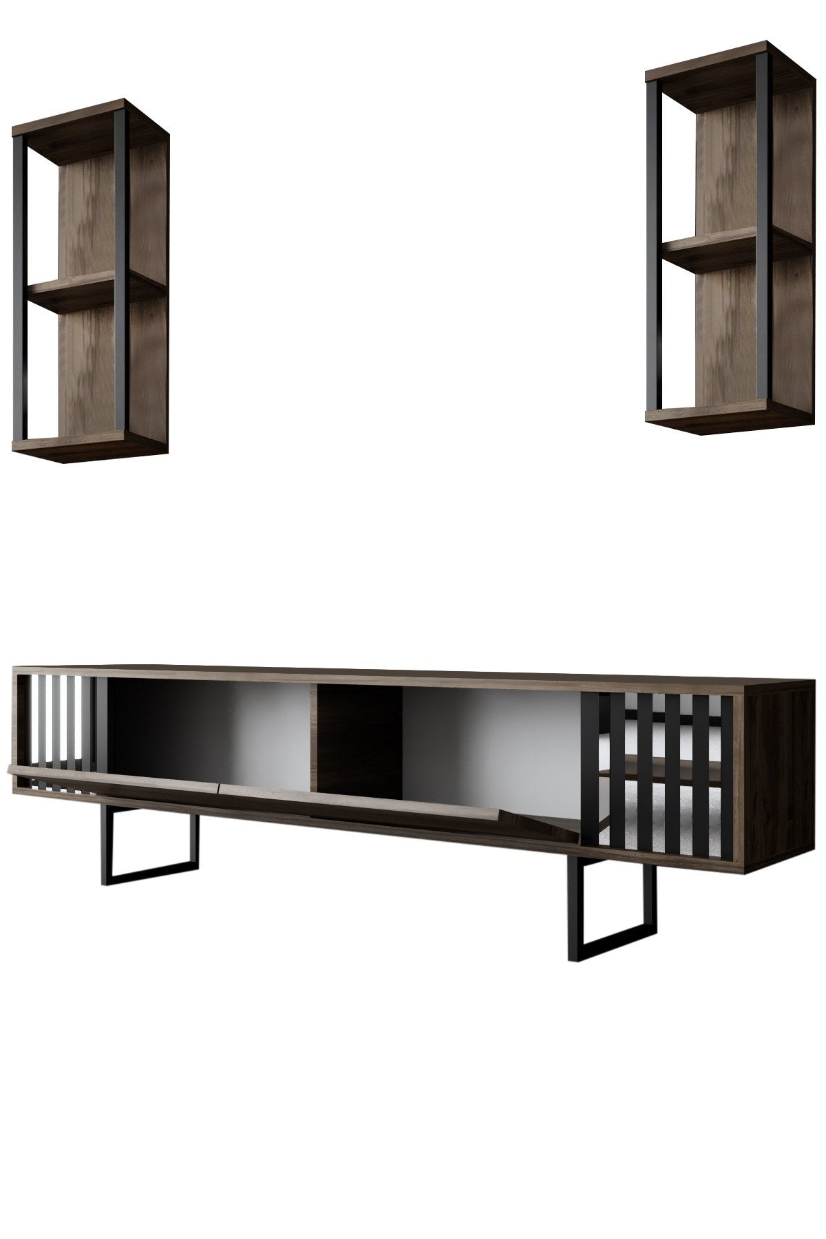 Set di mobili Noce-Nero - Linea Cromata - Tavolino + Mobile TV
