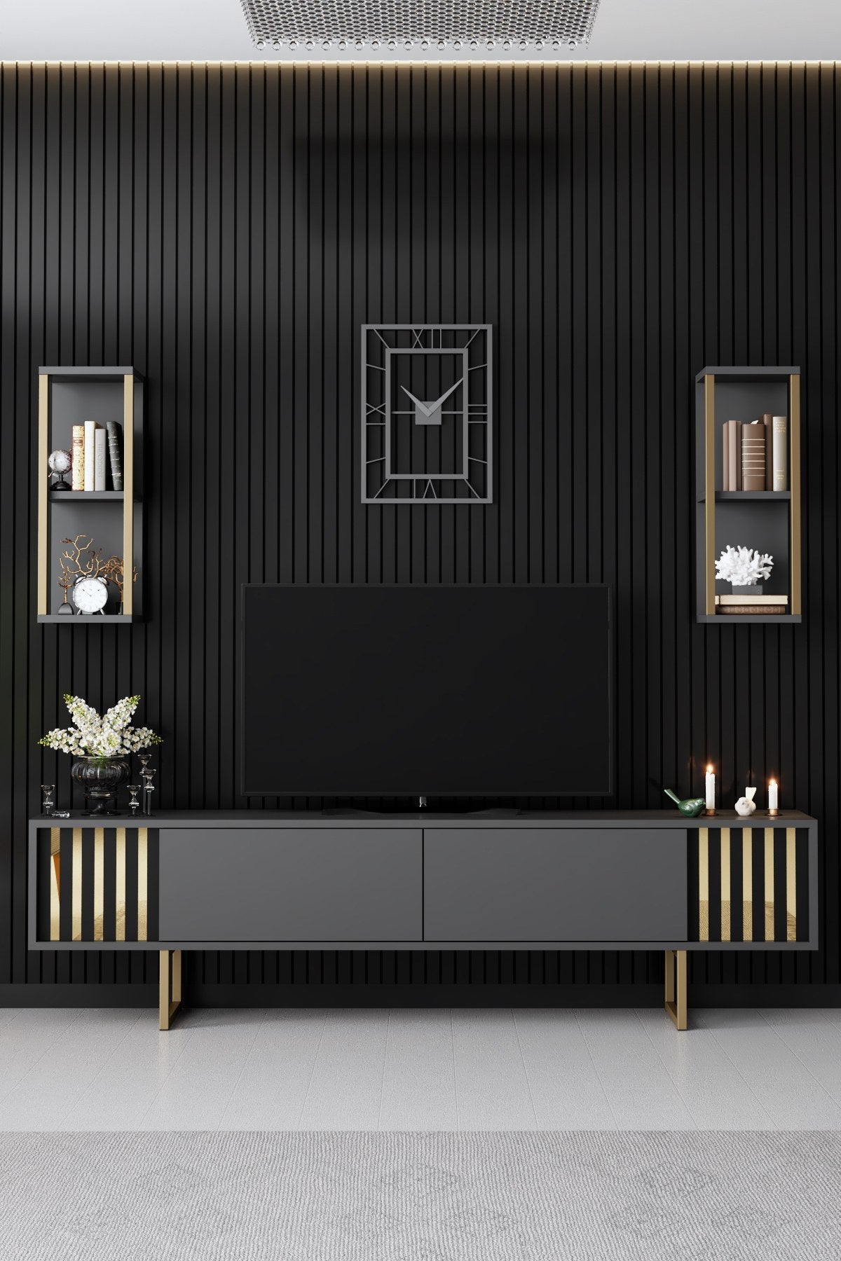 Meubelsets - Meubelset Antraciet - Goud - Gold Line - Salontafel + TV Meubel - Dimehouse