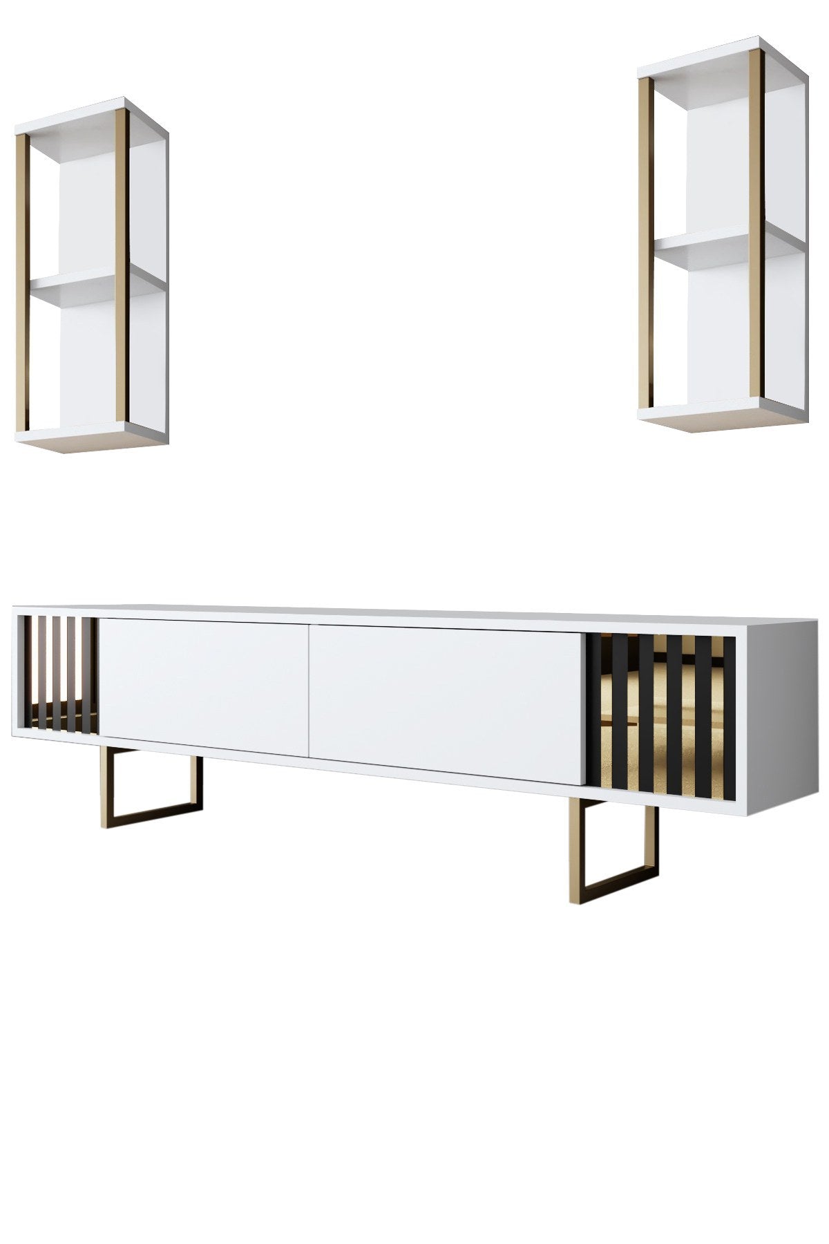 Set di mobili Bianco-Oro - Gold Line - Tavolino + Mobile TV