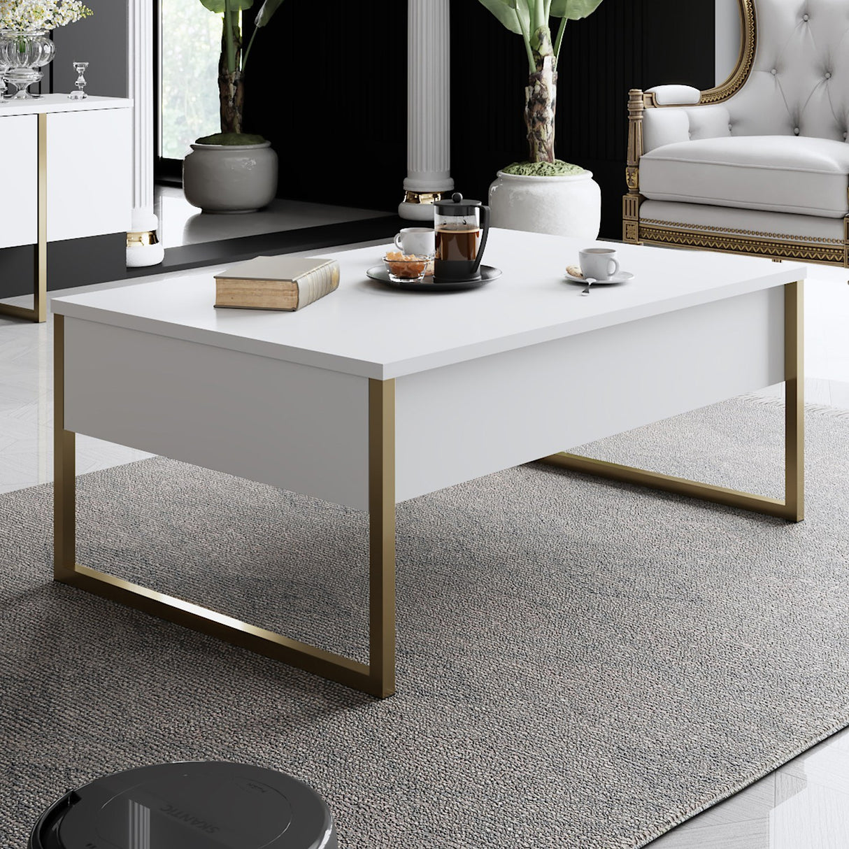 Meubelsets - Meubelset Wit Luxe - Salontafel + TV Meubel - Gouden Frame - Dimehouse