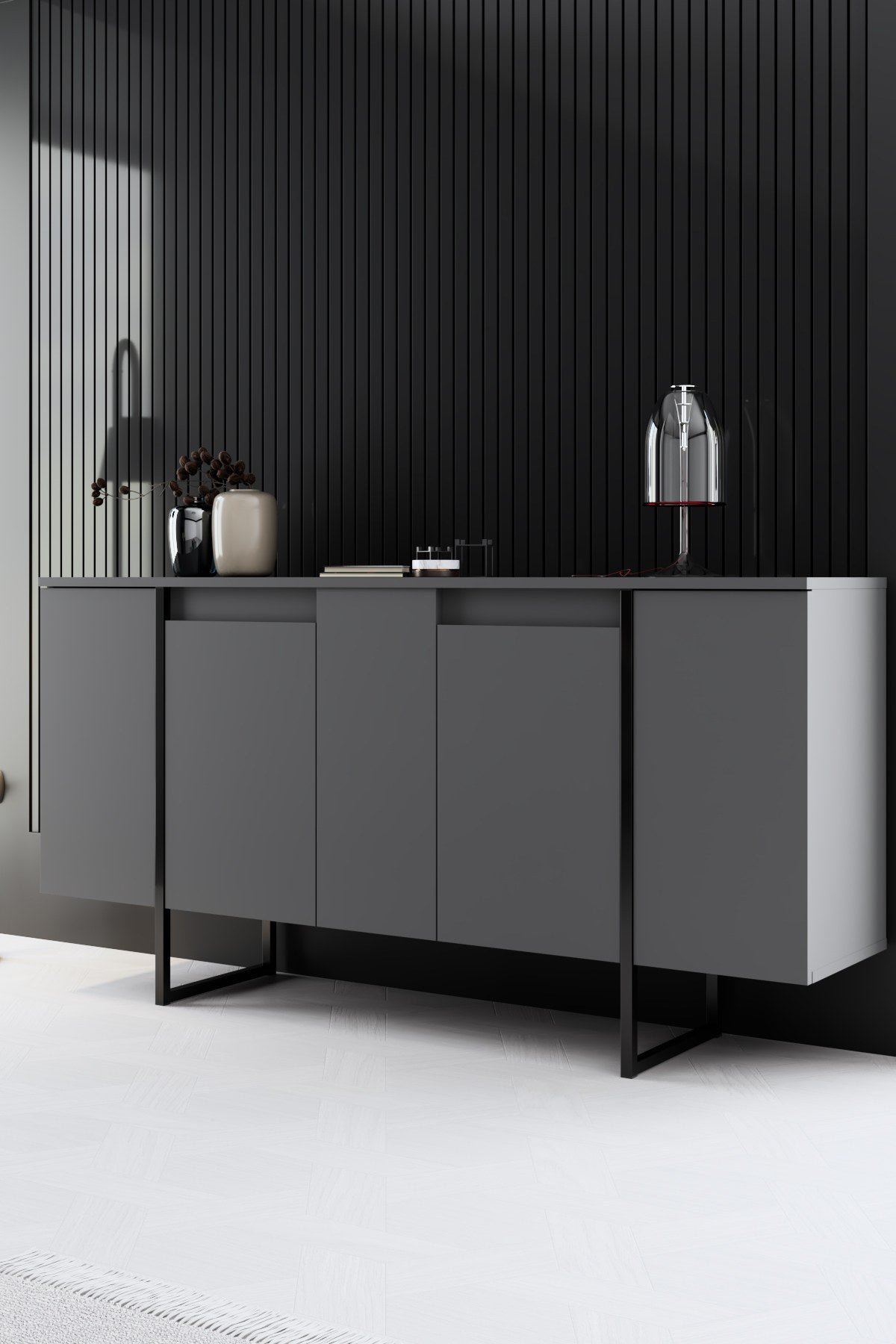 Set di mobili Antracite Luxury - Tavolino + Mobile TV + Credenza - Struttura nera