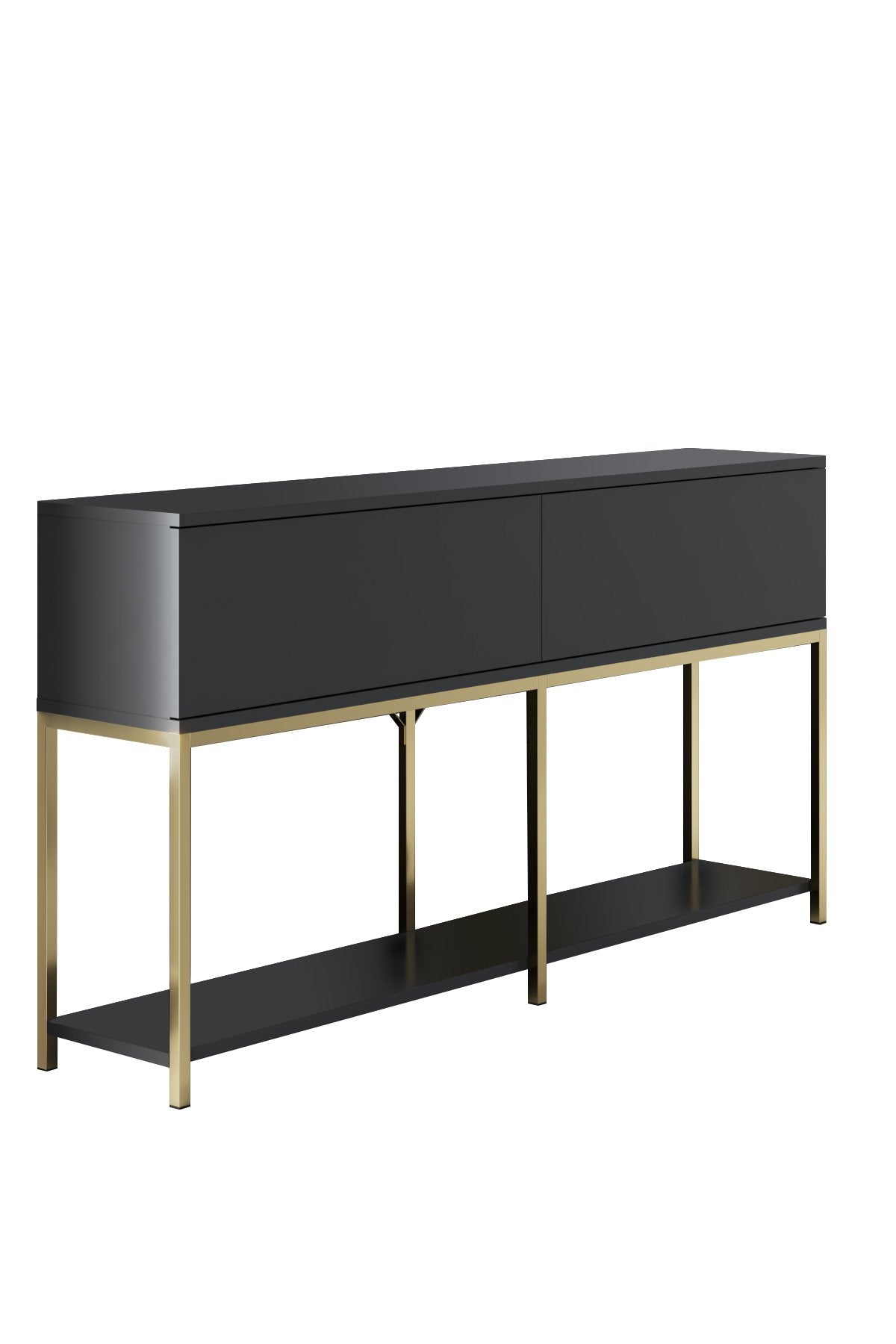 Dressoirs - Modern Dressoir Antraciet Lord 150x30x80 - Gouden Frame - Twee Vakken - Dimehouse