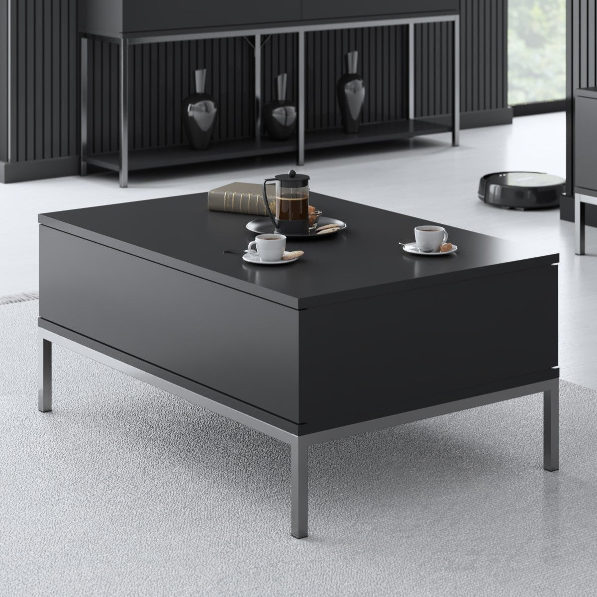 Salontafels - Rechthoekige Salontafel Antraciet Lord 90x60 - Zilver Frame - Dimehouse