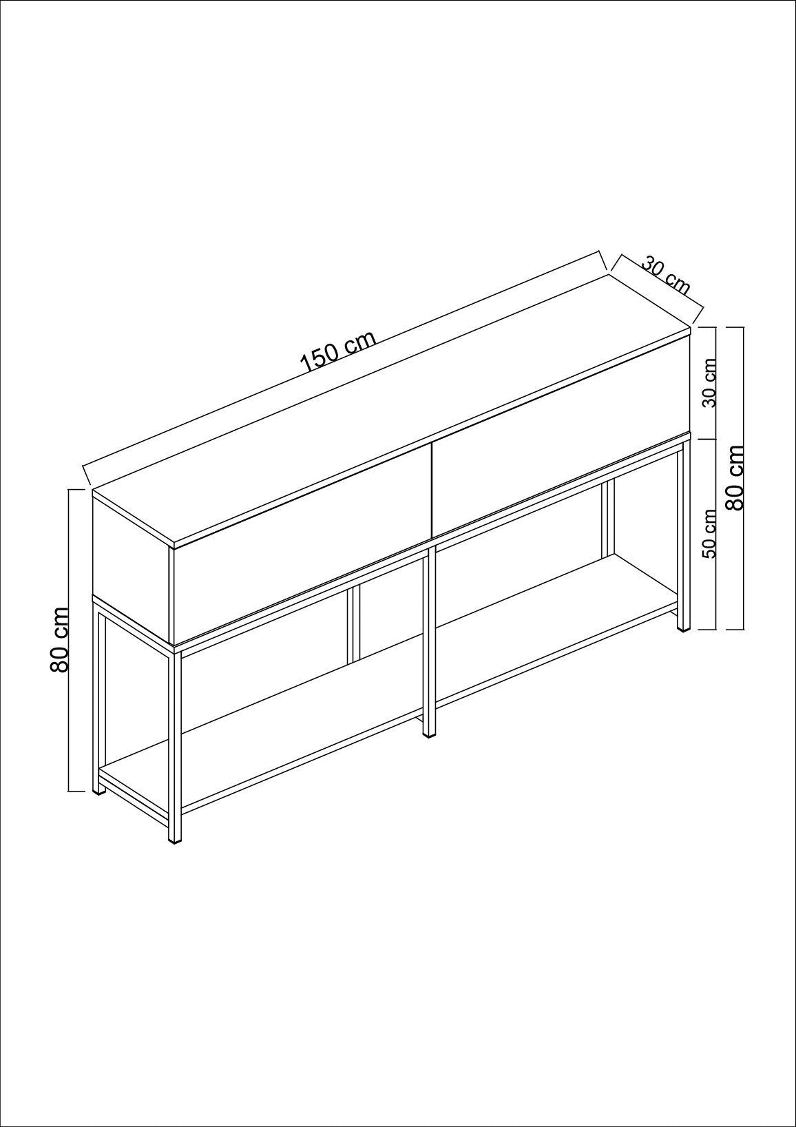 Dressoirs - Modern Dressoir Wit Lord 150x30x80 - Zilver Frame - Twee Vakken - Dimehouse