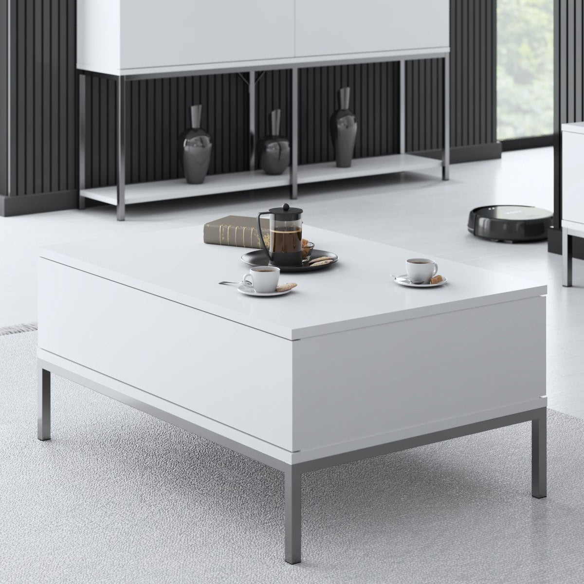 Salontafels - Rechthoekige Salontafel Wit Lord 90x60 - Zilver Frame - Dimehouse