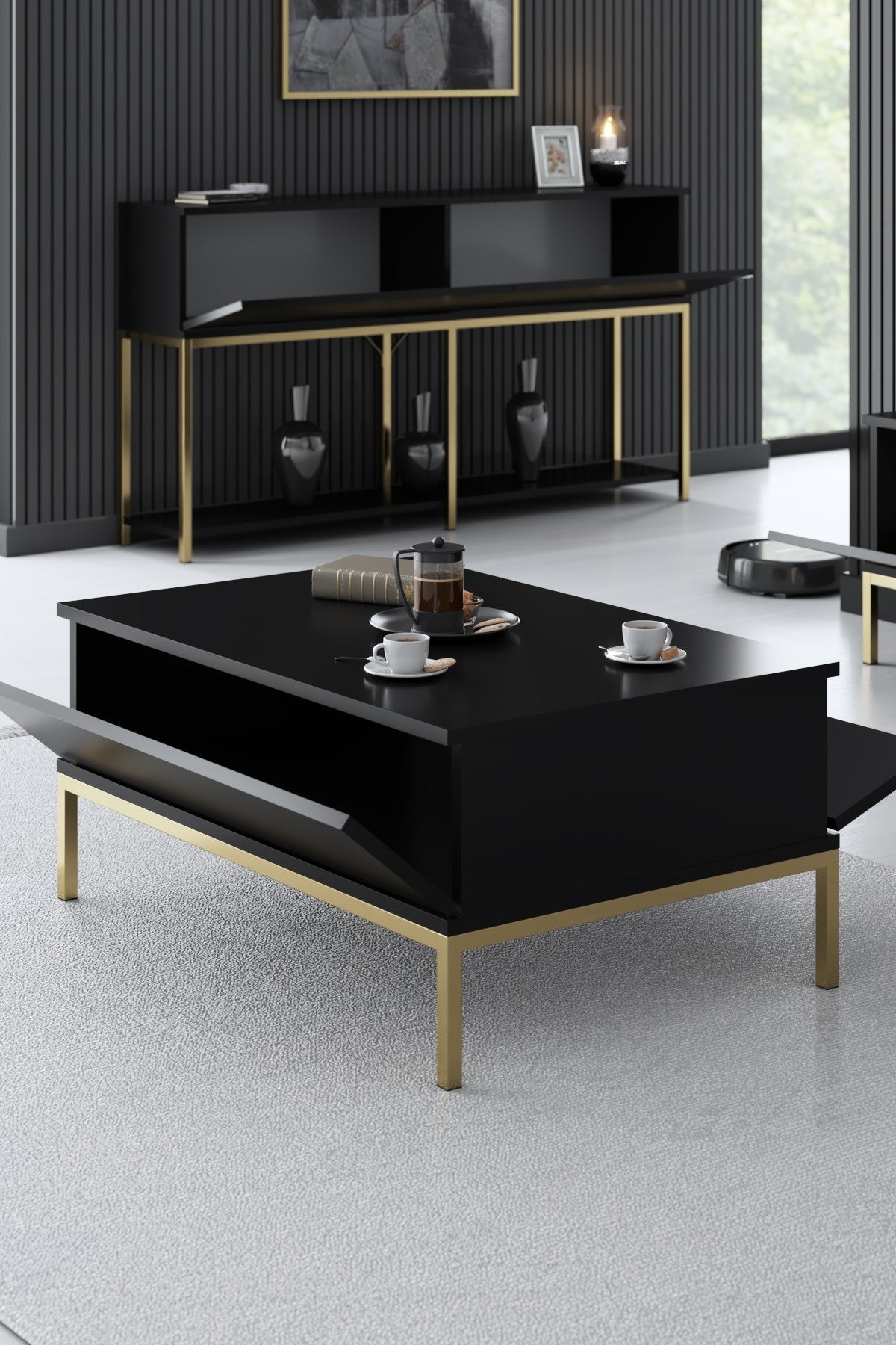 Salontafels - Rechthoekige Salontafel Zwart Lord 90x60 - Gouden Frame - Dimehouse