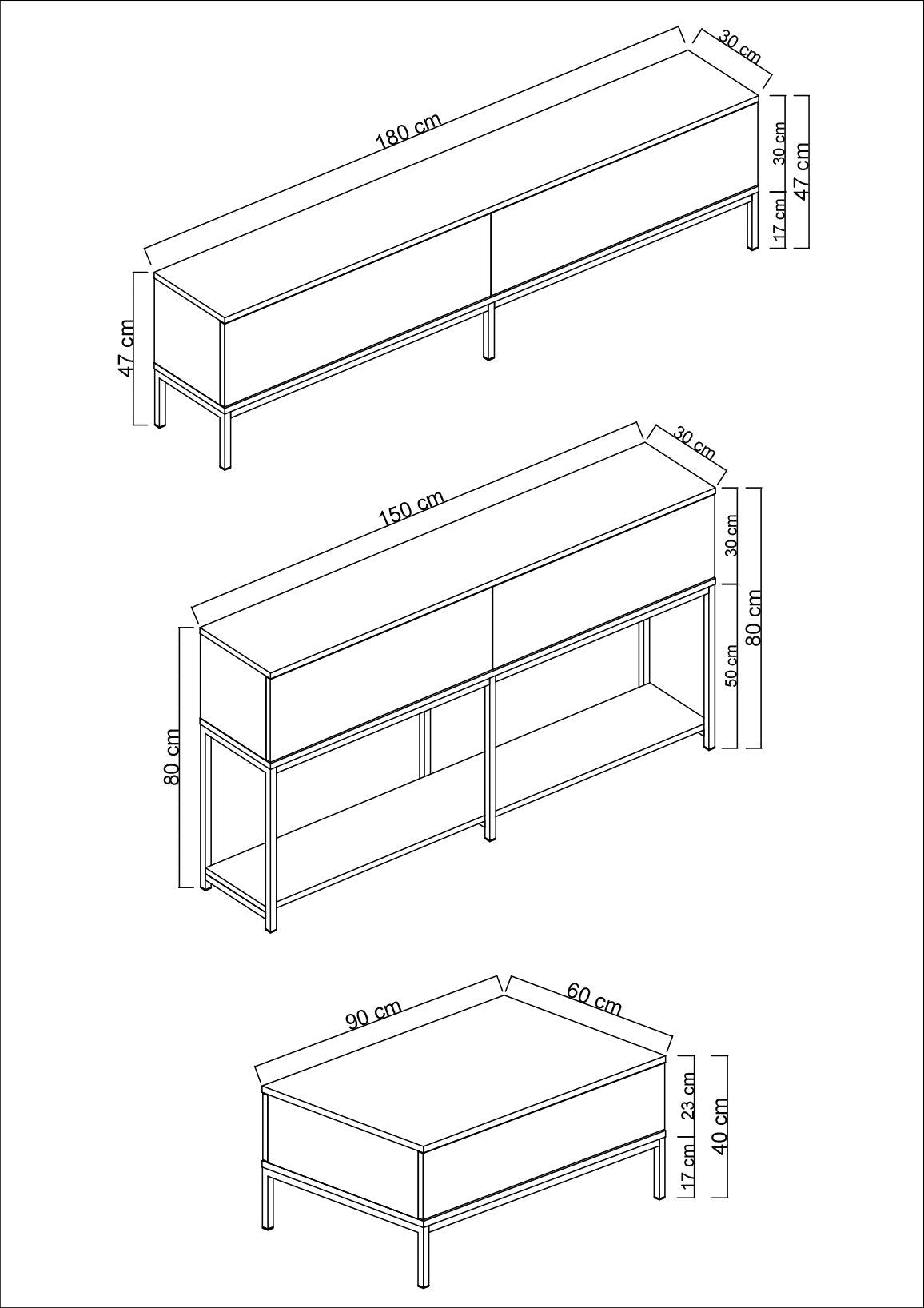 Set di mobili Black Lord - Tavolino + Mobile TV + Credenza - Cornice dorata