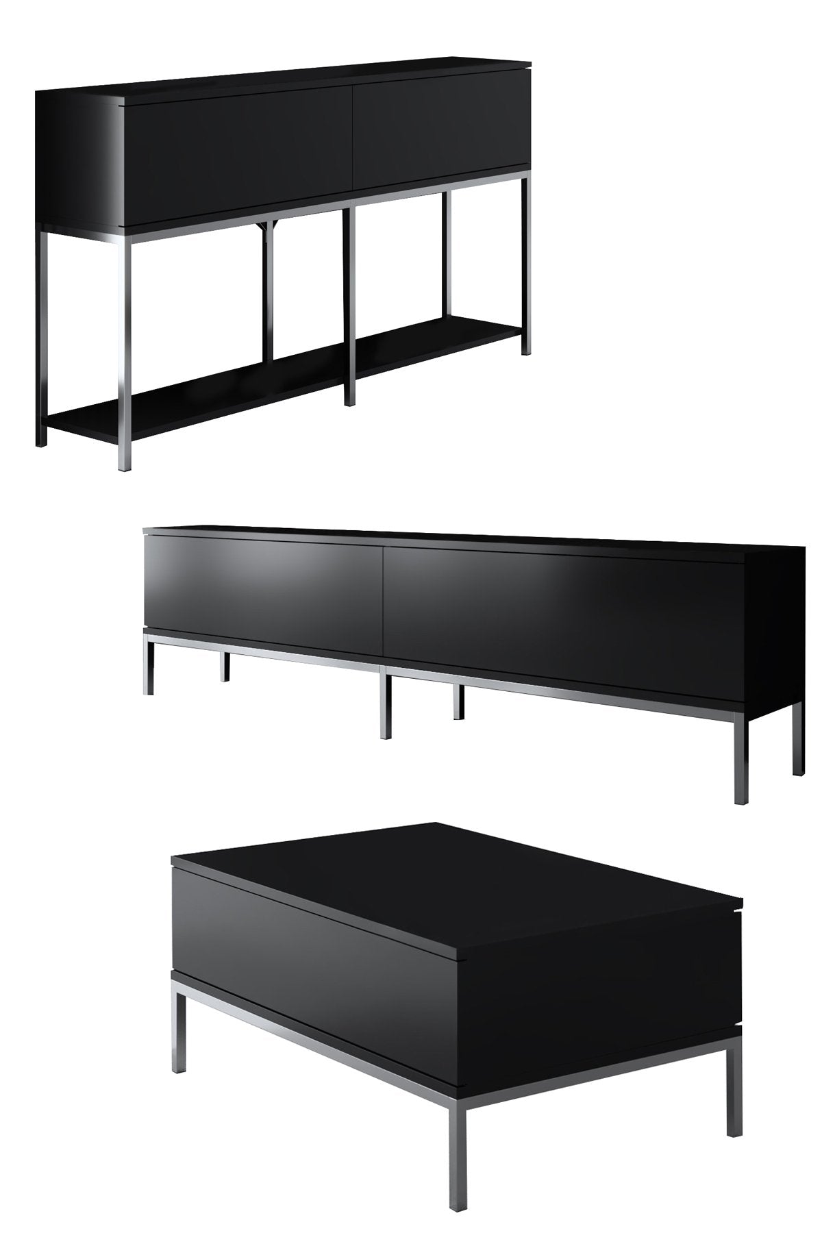 Set di mobili Black Lord - Tavolino + Mobile TV + Credenza - Struttura argento