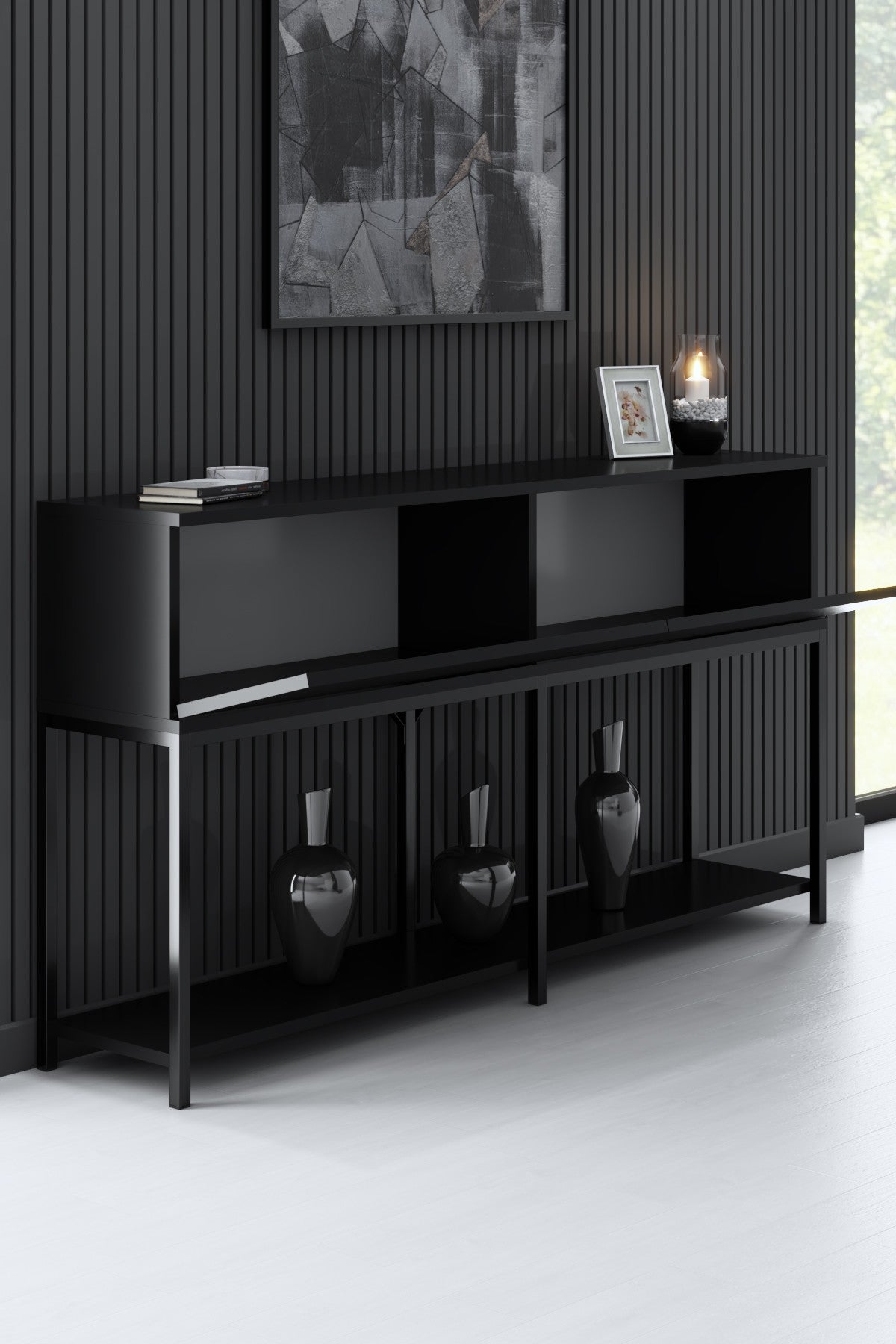 Dressoirs - Modern Dressoir Zwart Lord 150x30x80 - Twee Vakken - Dimehouse