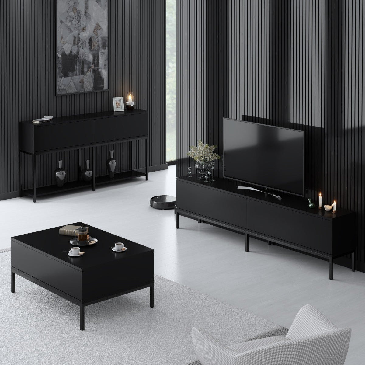 Meubelsets - Meubelset Zwart Lord - Salontafel + TV Meubel + Dressoir - Zwart Frame - Dimehouse