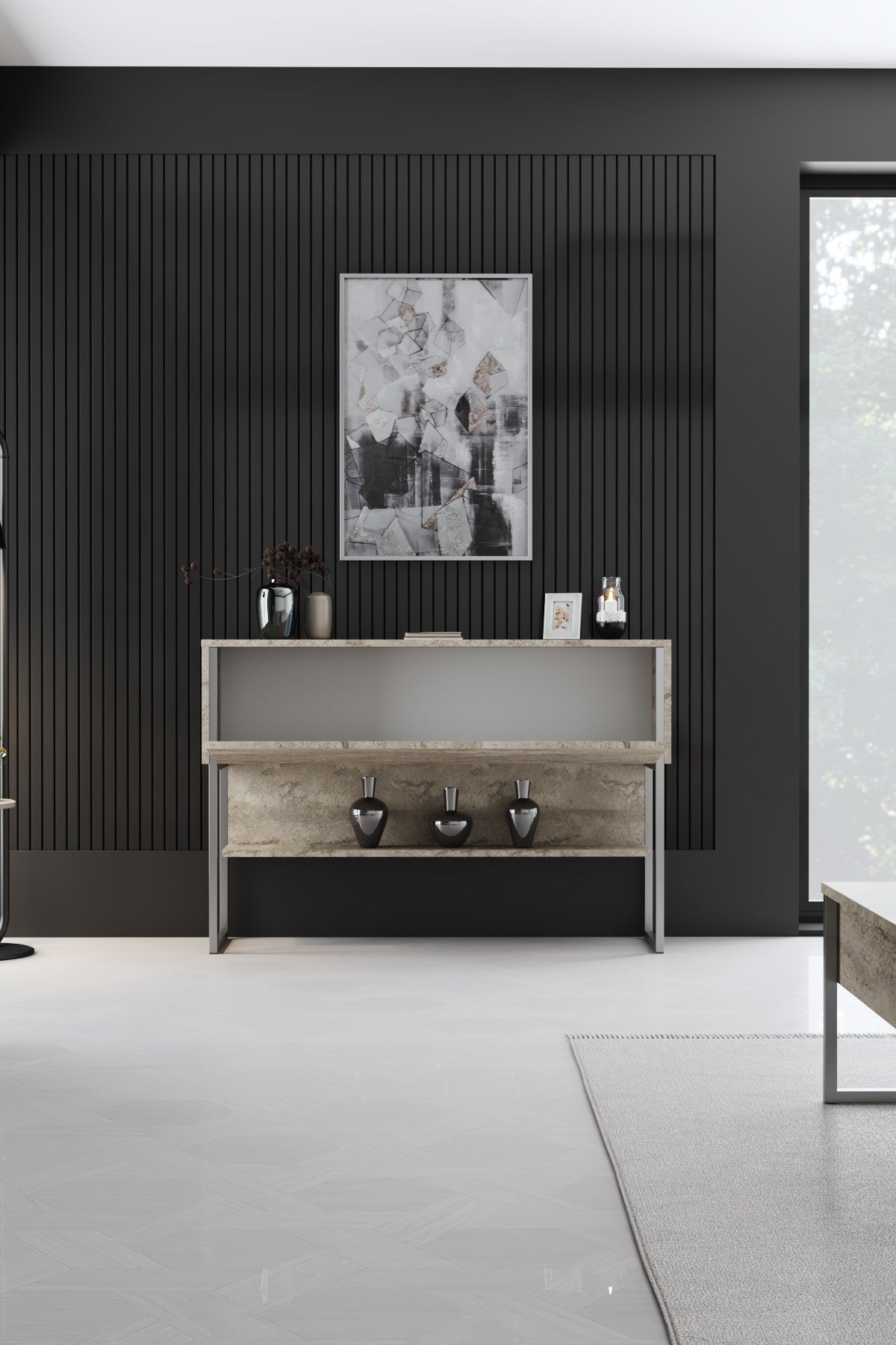 Meubelsets - Meubelset Travertin Luxe - Salontafel + TV Meubel + Dressoir - Zilver Frame - Dimehouse