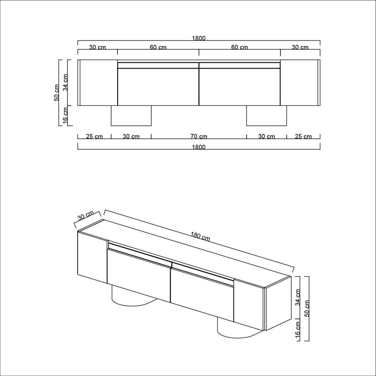 TV Meubels - TV Meubel Wit Bohem 180x50x30 - Gouden Frame - Dimehouse