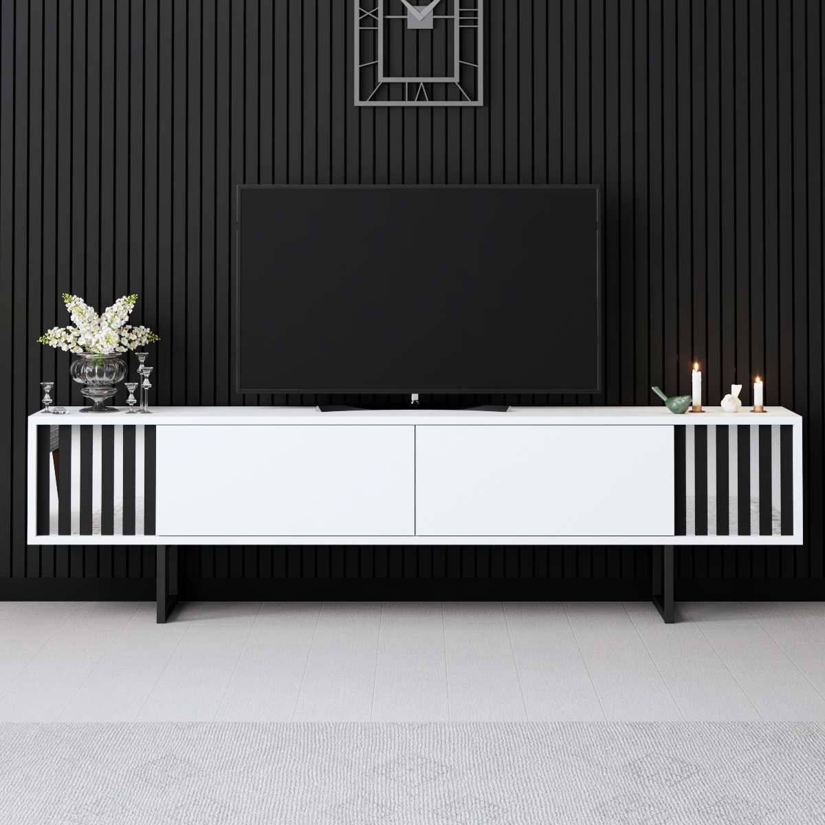 Mobile TV Bianco Cromo Linea 180x48x30 - Telaio Nero