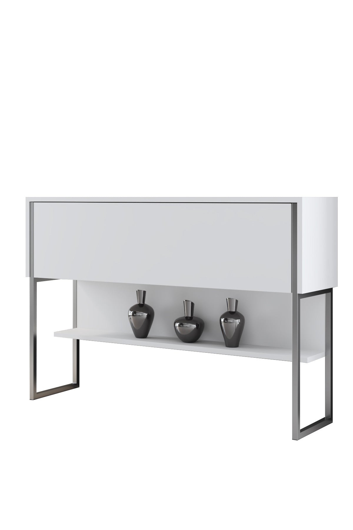 Credenza Moderna Bianca Luxury 120x80x30 - Cornice Argento - Un Vano
