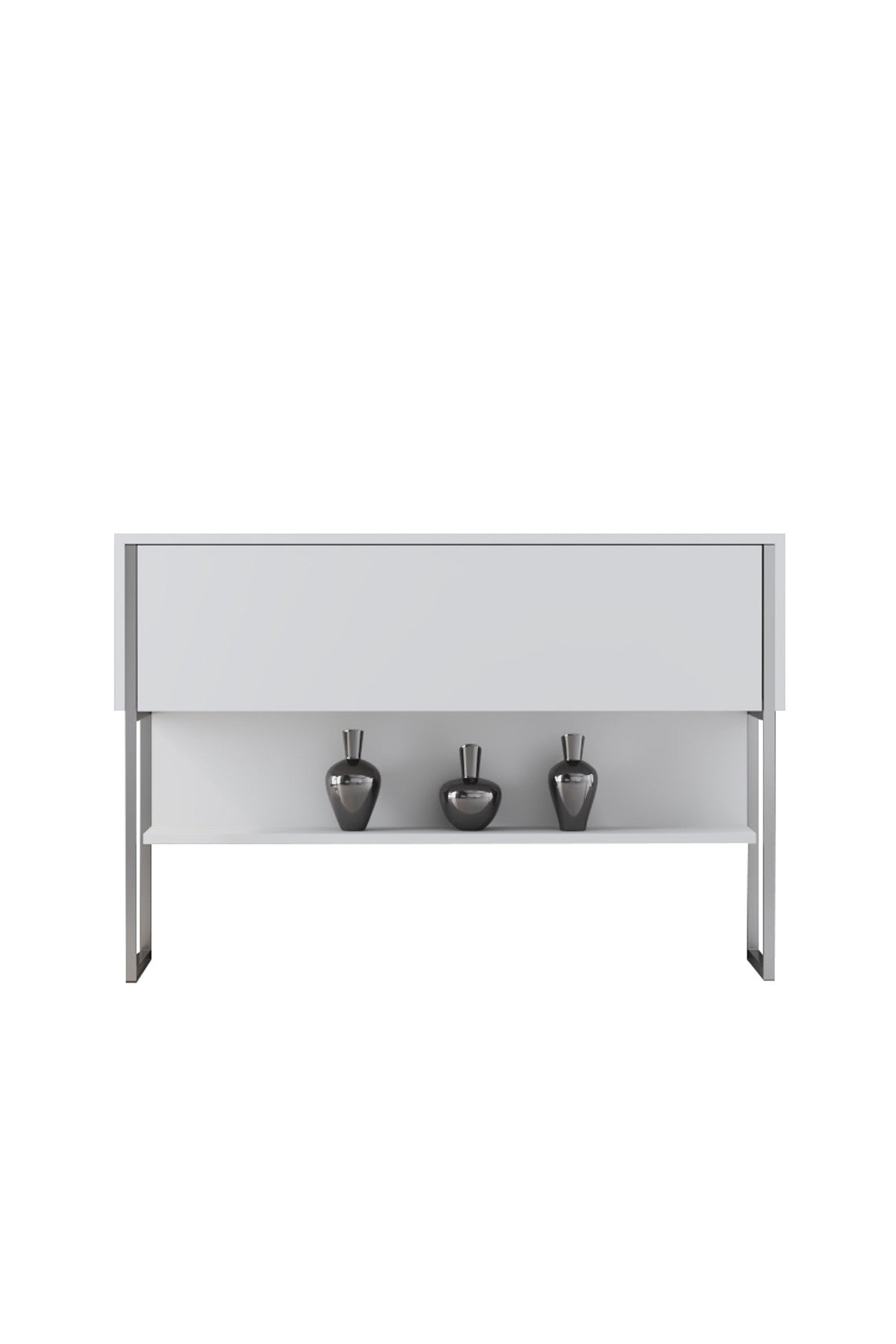 Credenza Moderna Bianca Luxury 120x80x30 - Cornice Argento - Un Vano
