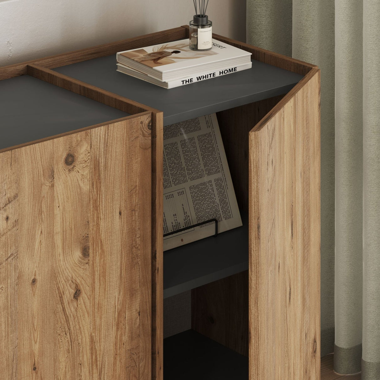 Tavolino Dorma effetto rovere 180 cm Pino Atlantico e legno rivestito melaminico antracite