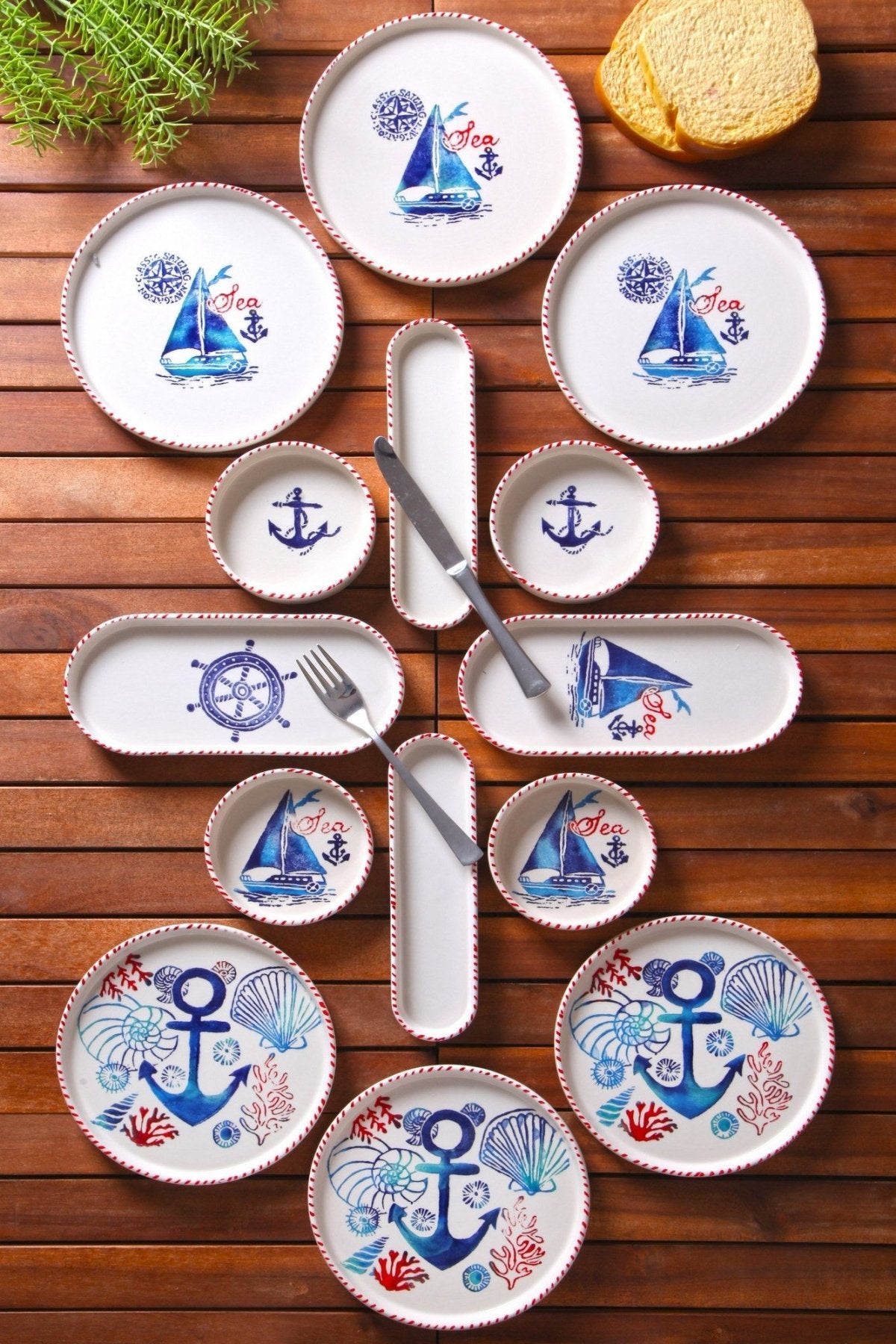 KAHSER14-MARINE Bianco Blu Rosso 100% CERAMICA 6 cm di larghezza