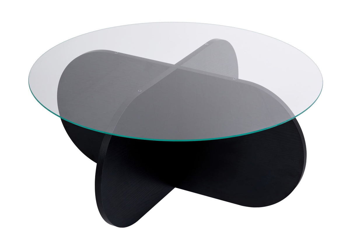 Tavolino rotondo Aris melaminico nero e vetro trasparente 75 cm