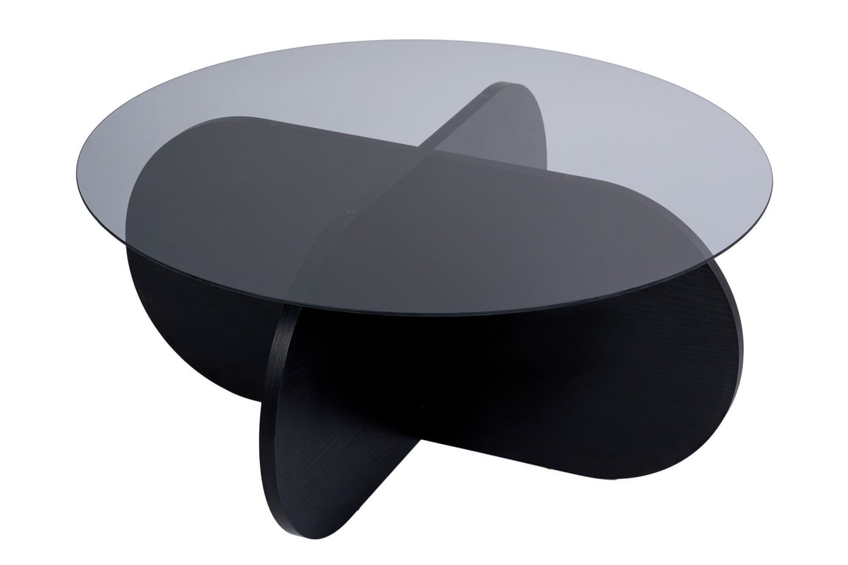 Salontafels - Ronde salontafel Aris zwart melamine en rookglas 75 cm - Dimehouse