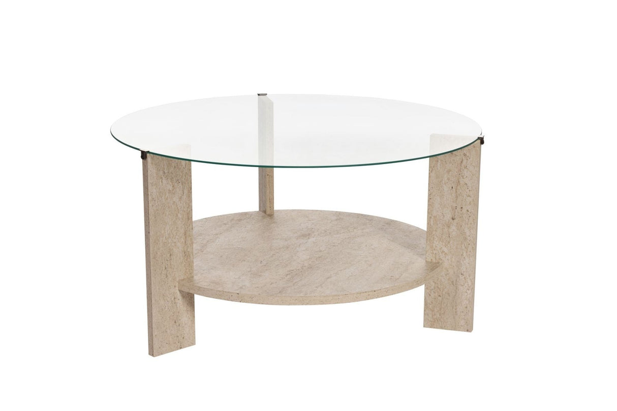 Ronde salontafel travertin melamine transparant glas Ø75 cm - Cairo