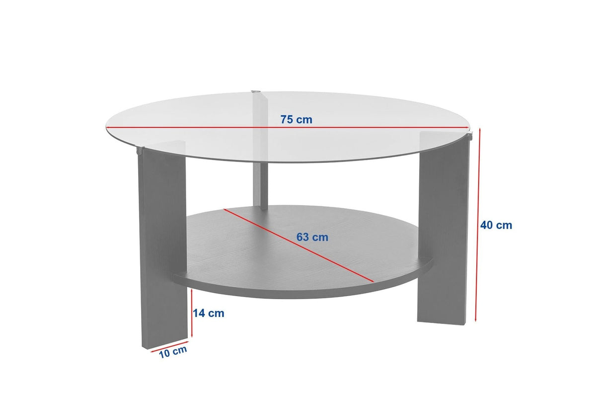 Ronde salontafel travertin melamine transparant glas Ø75 cm - Cairo