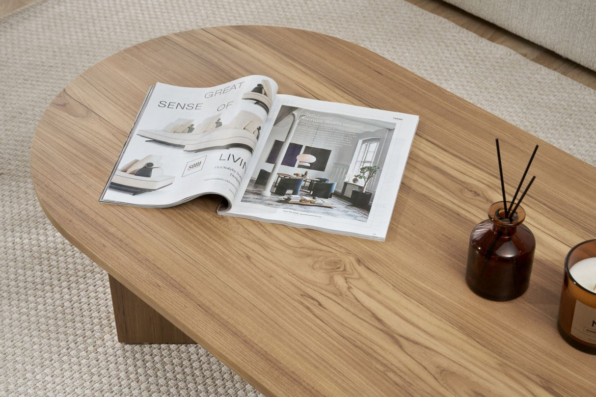 Tavolino in melaminico rovere forma ad arco Koda 119x60 cm