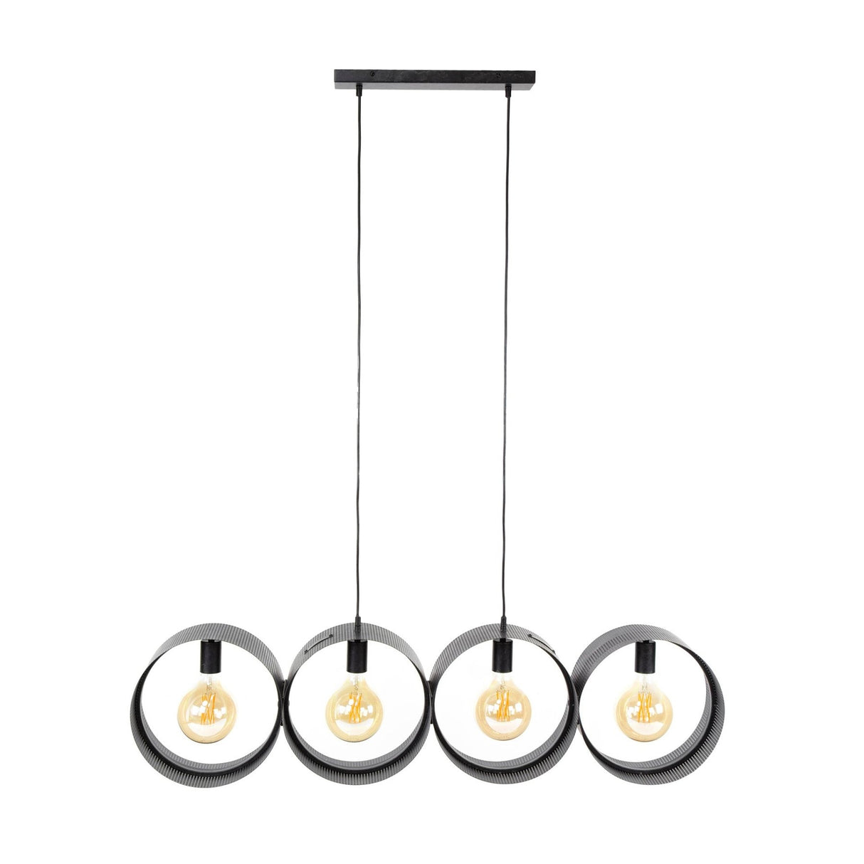 Lampada a sospensione Fons a 4 luci anelli in metallo nero
