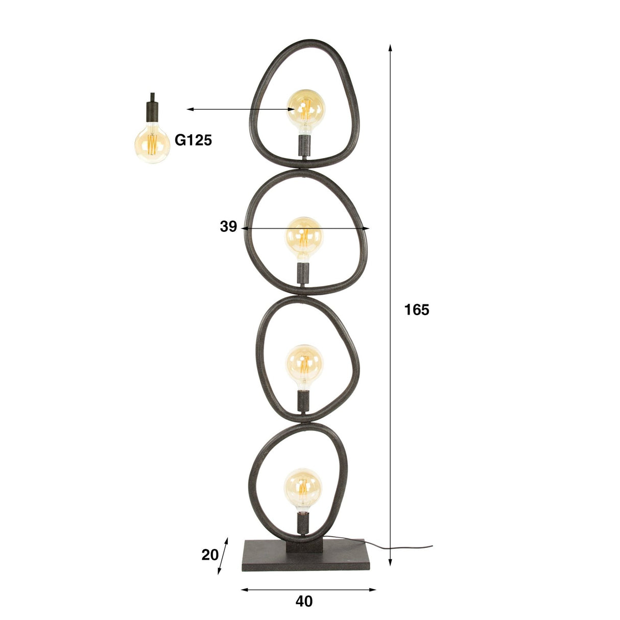 Vloerlampen - Vloerlamp Orion 4 - lichts Zwart Metaal 165 cm - Dimehouse
