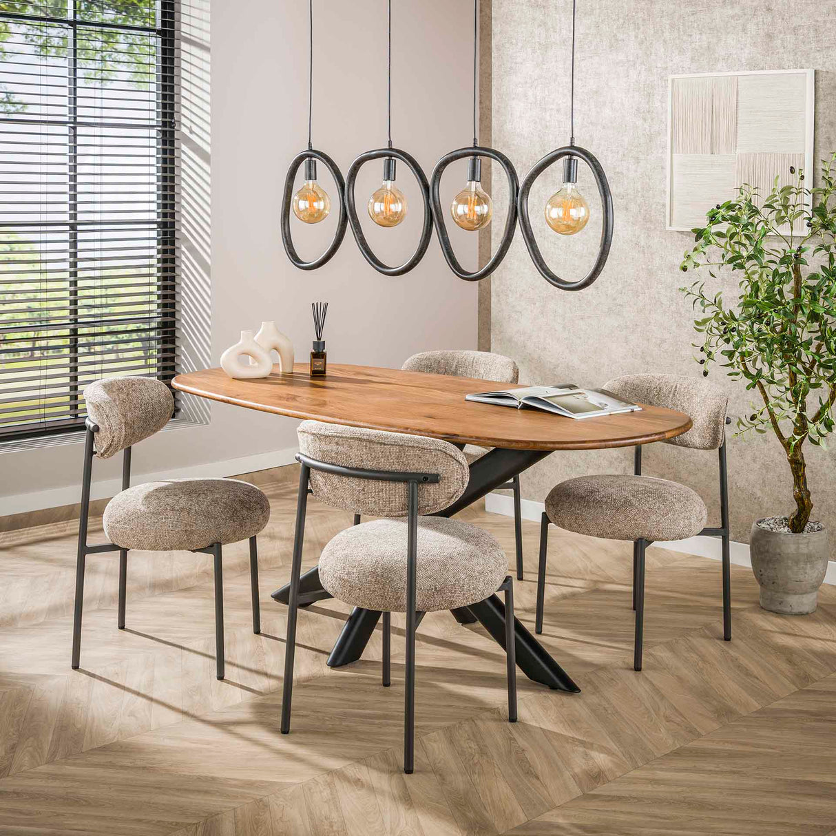 Hanglampen - Hanglamp Nova 4 - lichts Zwart Metaal 140 cm - Dimehouse