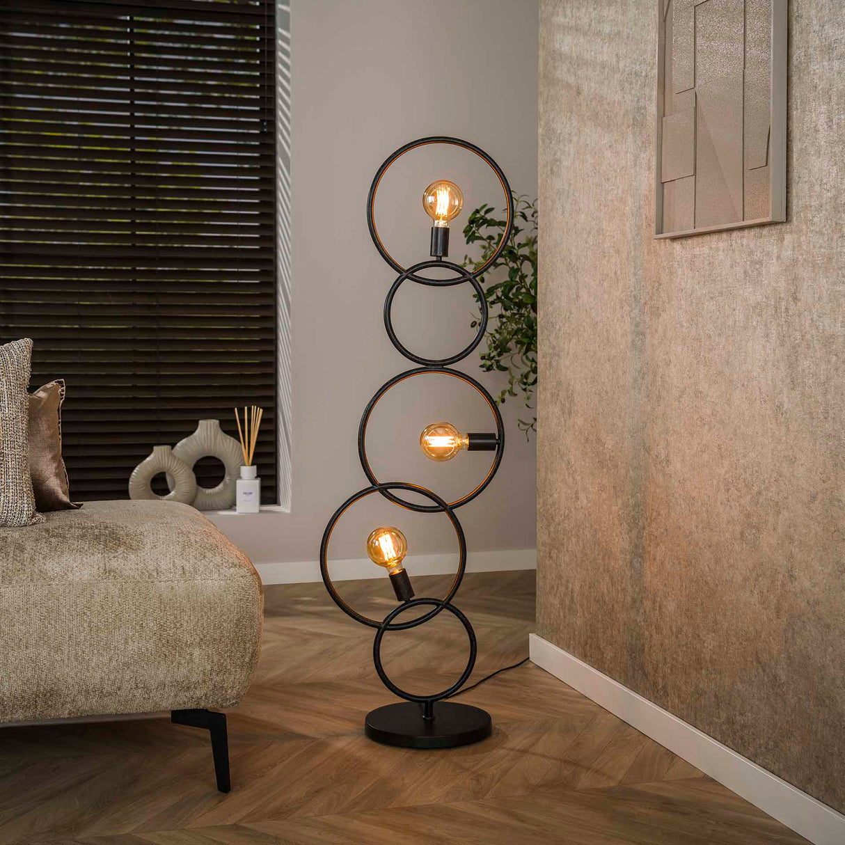 Vloerlampen - Zwarte vloerlamp 3 - lichts industrieel 140 cm - Dimehouse