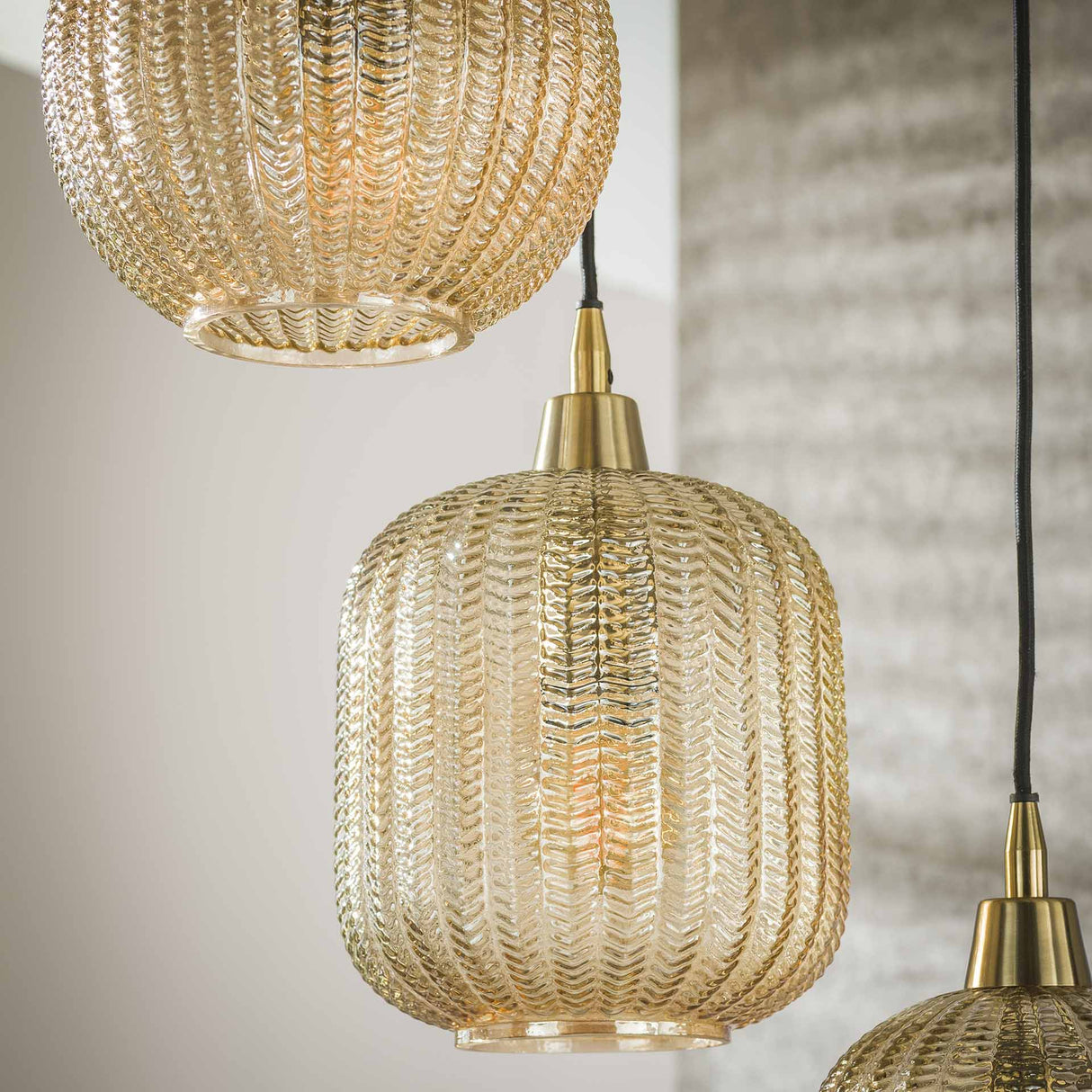 Hanglampen - Glazen Hanglamp Olaf 5 - lichts Amber Goud - Dimehouse
