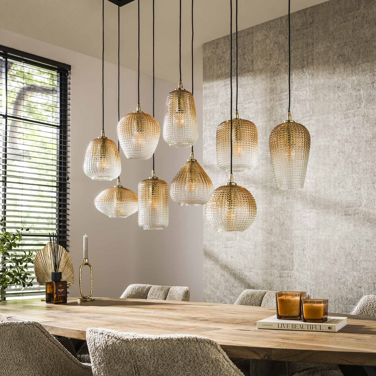 Hanglampen - Glazen hanglamp Feline 9L amberkleurig - Dimehouse