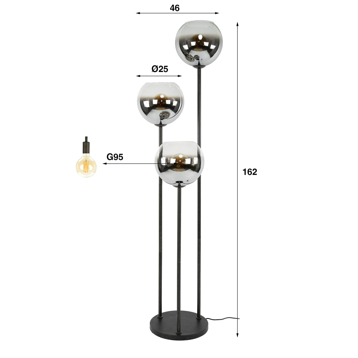 Vloerlampen - Moderne Vloerlamp Arvo 3 - lichts zwart met metalen kap - Dimehouse