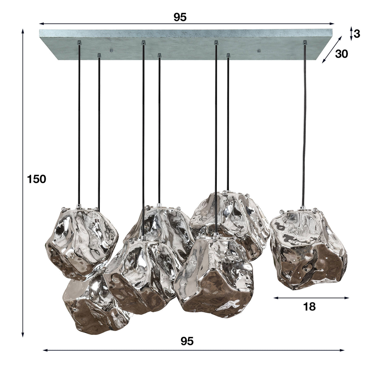 Lampada a sospensione Rocks DH Interior Cromato LxLxH 104x55x36 Vetro Bianco Indicazione dimensione foto