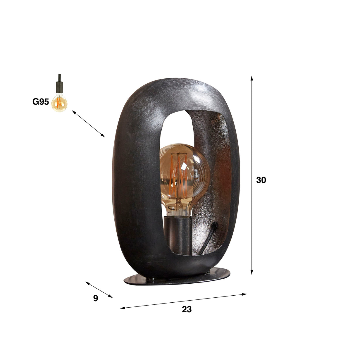 Lampada da tavolo industriale Selma S Ovale Nichel Nero