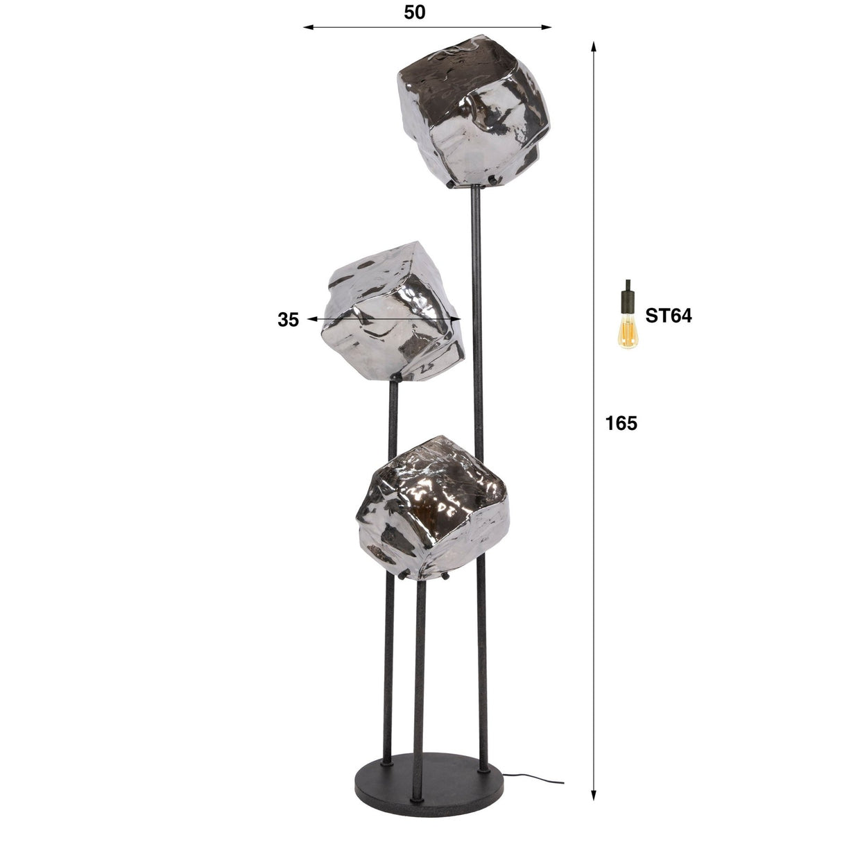 Vloerlamp - Vloerlamp 3 - lichts getrapt chroom glas Rocks - Dimehouse