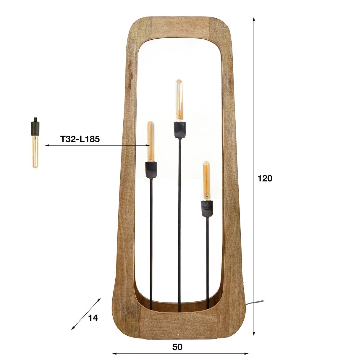 Lampada da terra Akira in legno di mango organico 3L