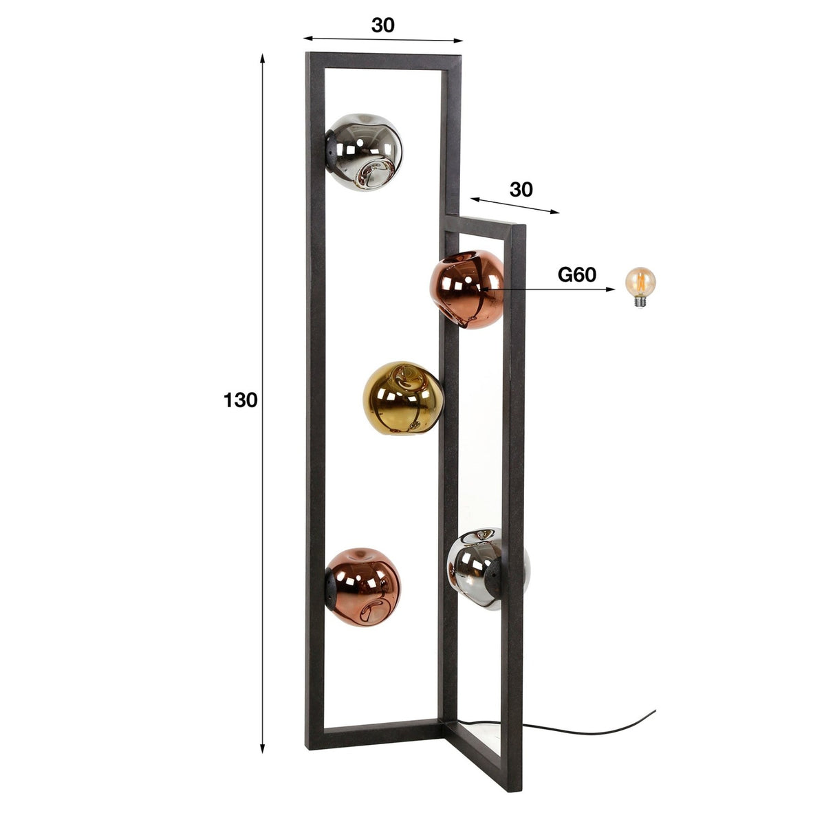 Vloerlampen - Industriële Vloerlamp Ada 5 - lichts Gekleurd Glas Hoek - Dimehouse