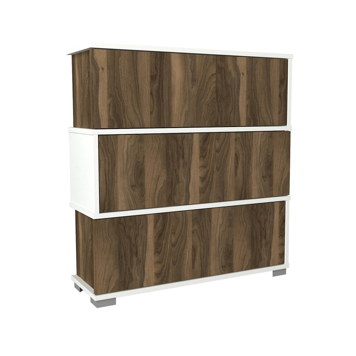 Schoenenkasten - Schoenenkast Napolyon Wit Walnoot Melamine 90x93x30 cm - Dimehouse