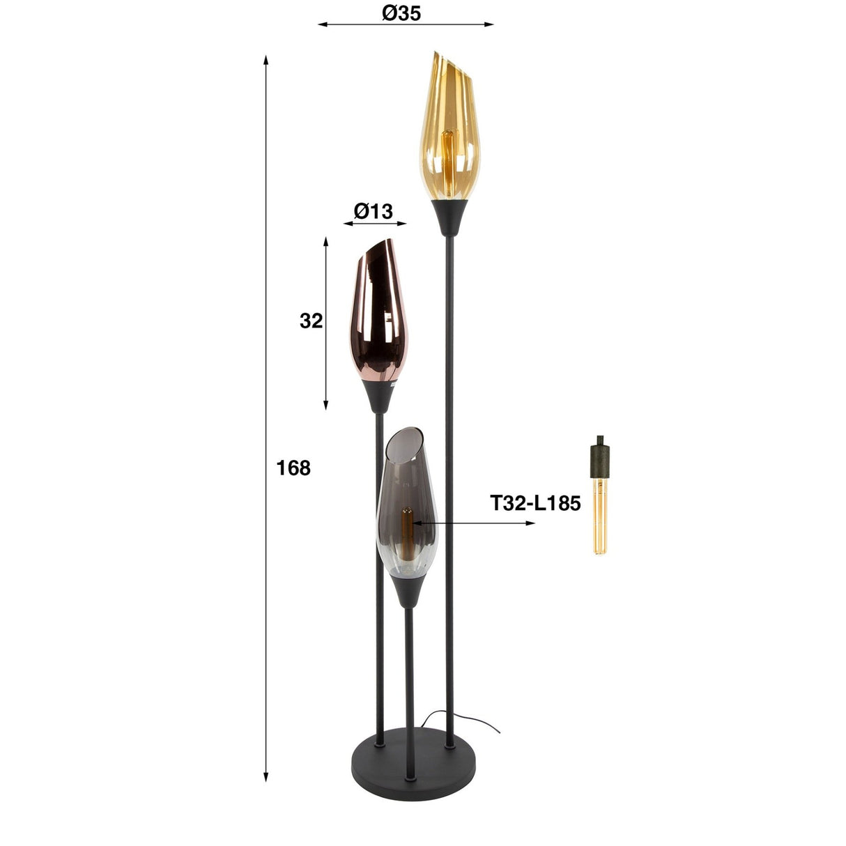 Vloerlampen - Moderne vloerlamp Coco 3 - lichts zwart met glasbollen - Dimehouse