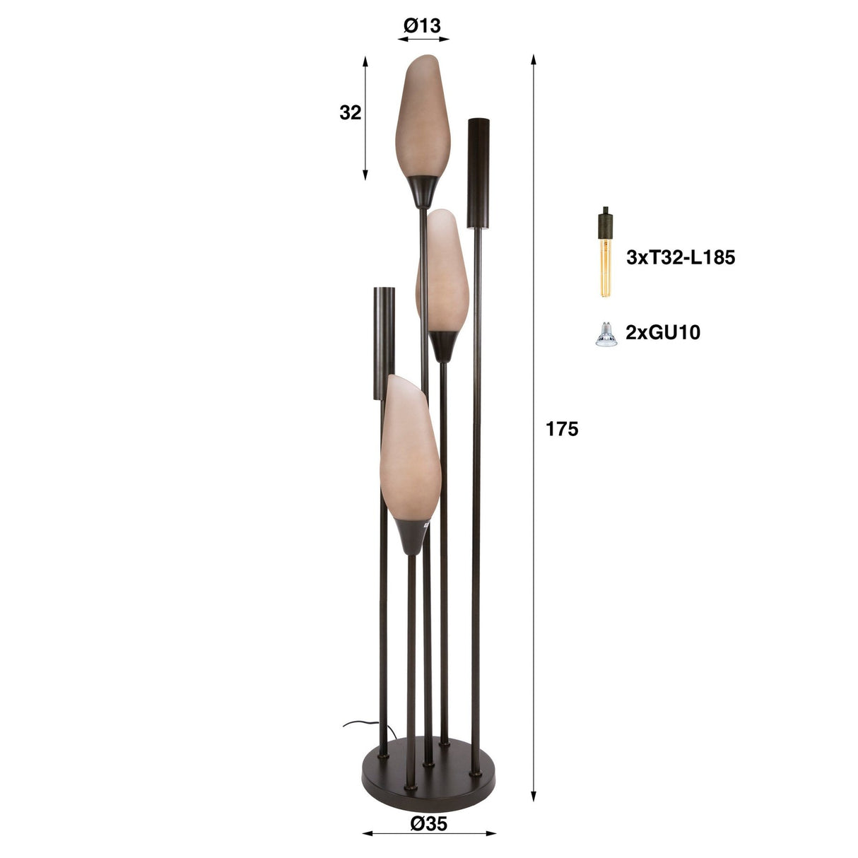 Lampada da terra Cocoon a 5 luci marrone satinato