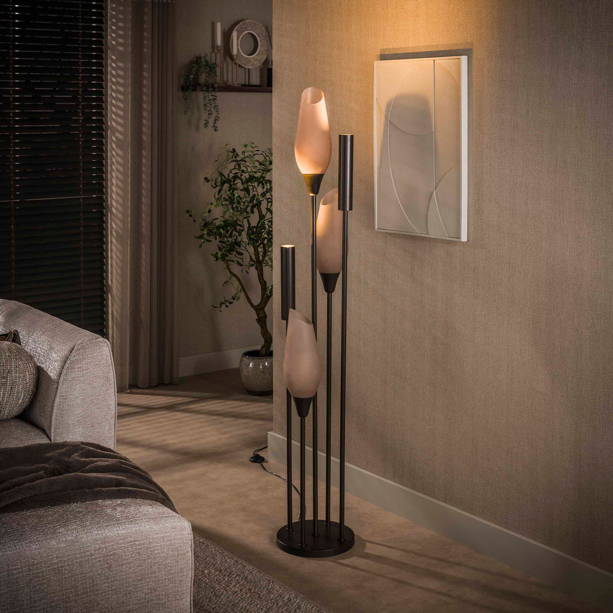 Lampada da terra Cocoon a 5 luci marrone satinato