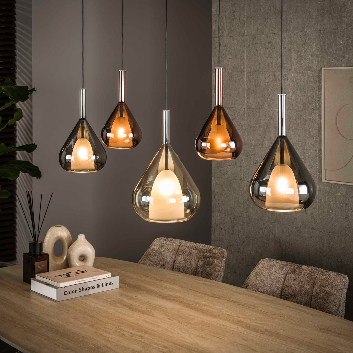Hanglampen - Moderne Hanglamp Noxen 5 - lichts Gekleurd Glas - Dimehouse