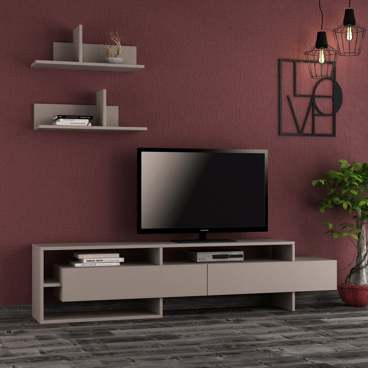 TV Meubels - TV Meubel Set Gara Mokka Melamine 180x42x32 cm - Dimehouse
