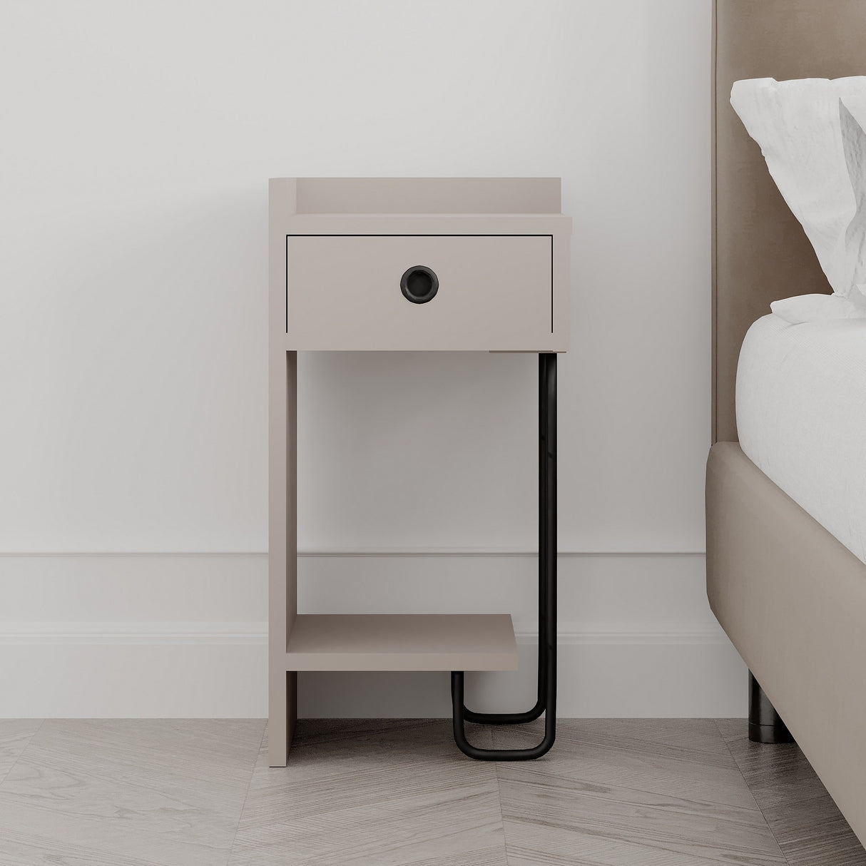 Comodino Sirius Sinistro Moka Melaminico 32x61x30 cm